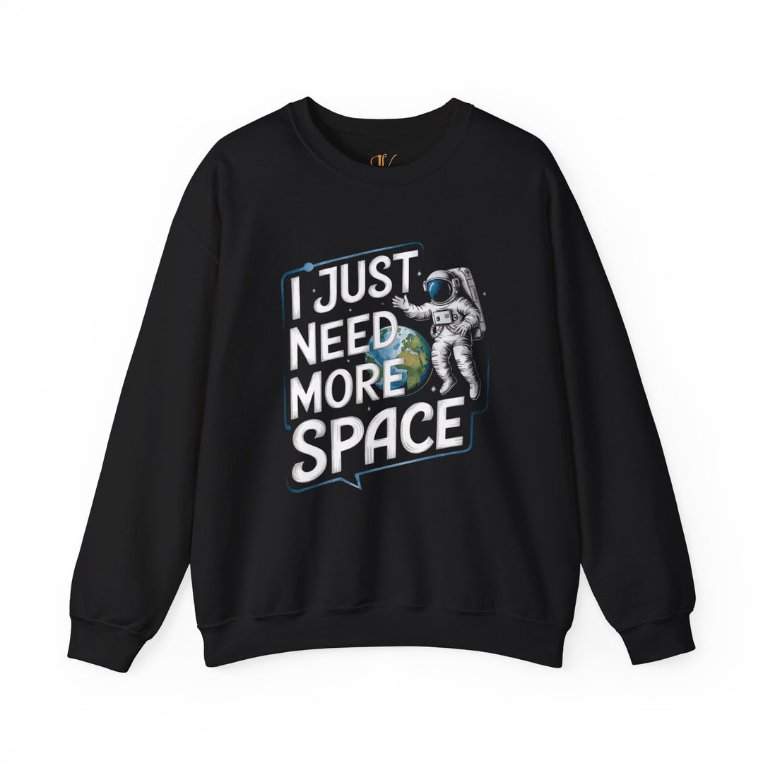 Space Astronaut Crewneck Sweatshirt - I JUST NEED MORE SPACE Sweatshirt Printify S Black