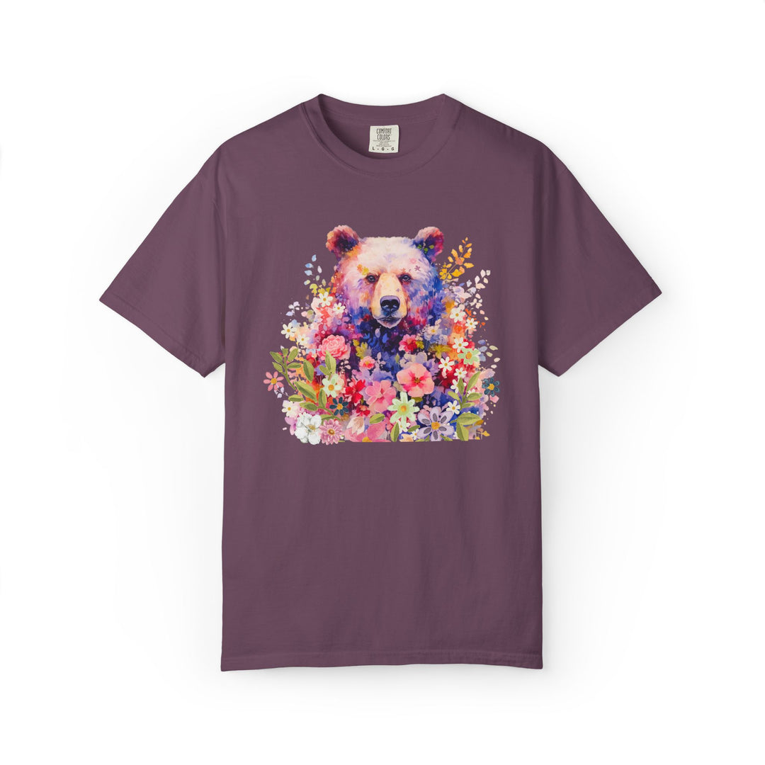 Nature-Inspired Bear Floral T-shirt T-Shirt Printify Berry S