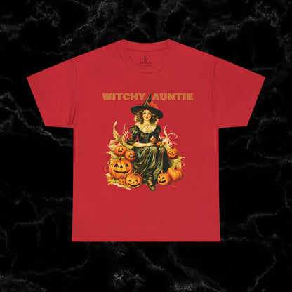 Witchy Auntie Cotton T-Shirt - Cool Aunt, Aunt Halloween, Perfect Gift for Aunts T-Shirt Red S 