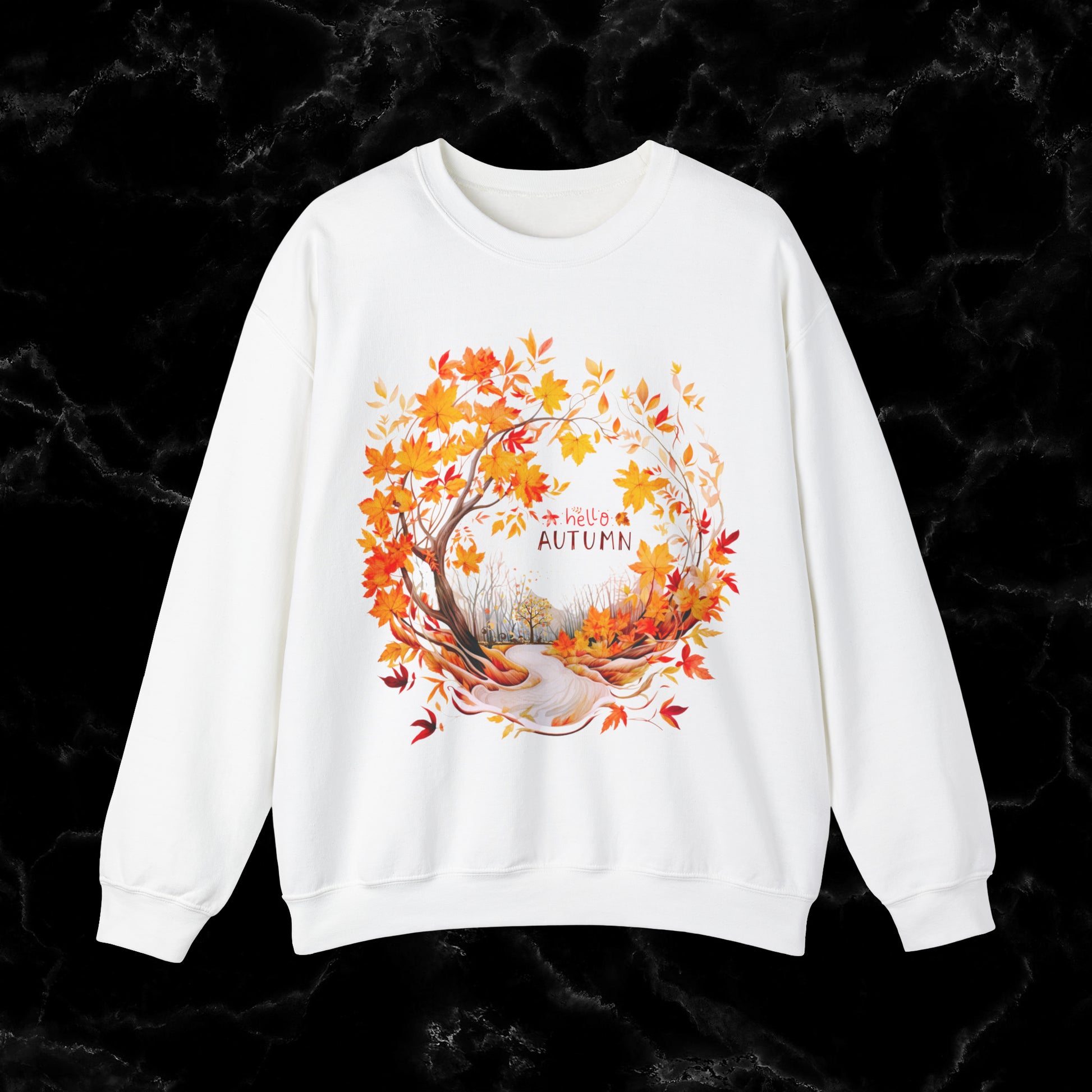 Hello Autumn Sweatshirt | Fall Design | Fall Seasonal Sweatshirt | Autumn Design For Fall Lover Sweatshirt S White 