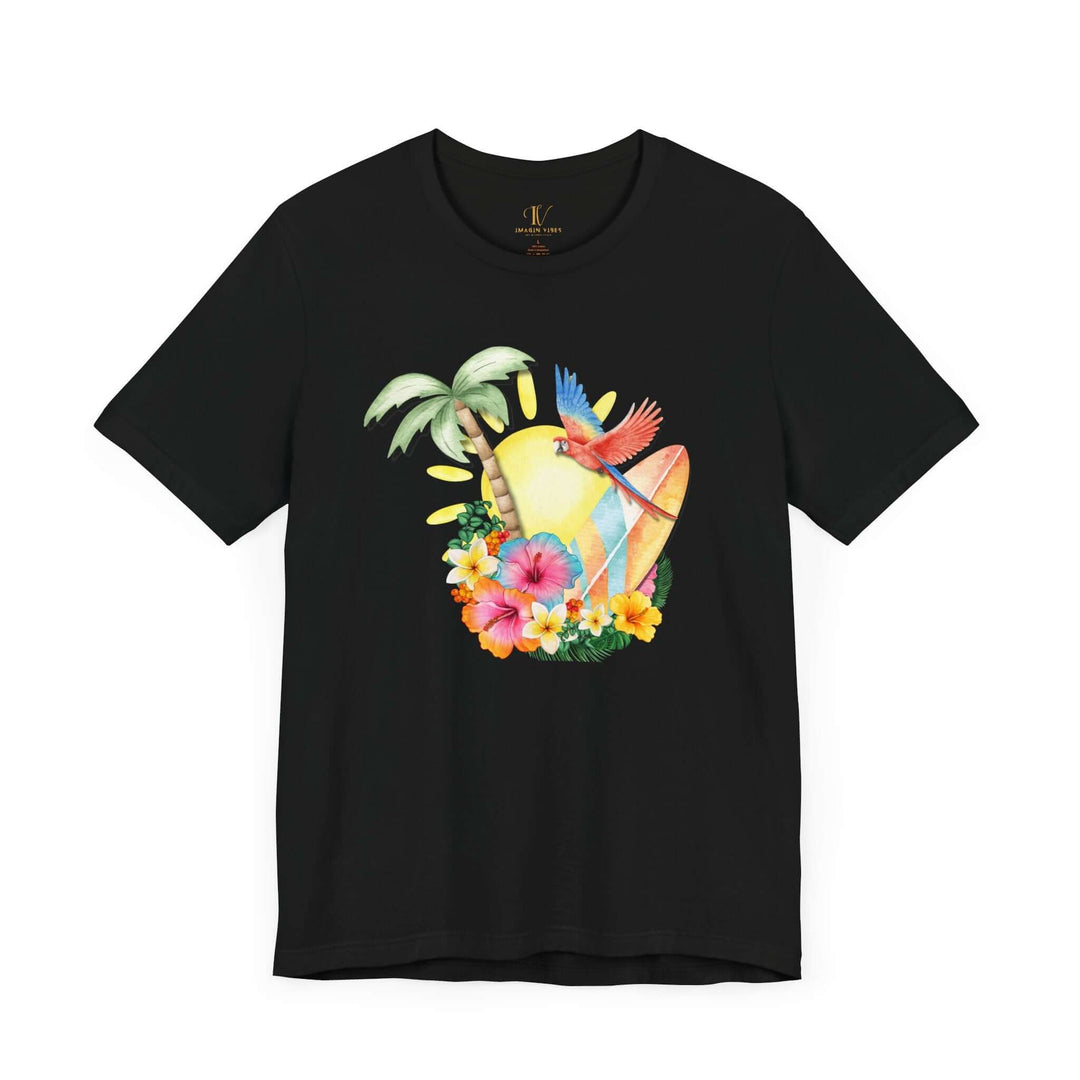 Dreamy Watercolor Tropical Paradise Unisex Tee T-Shirt Printify Black XS