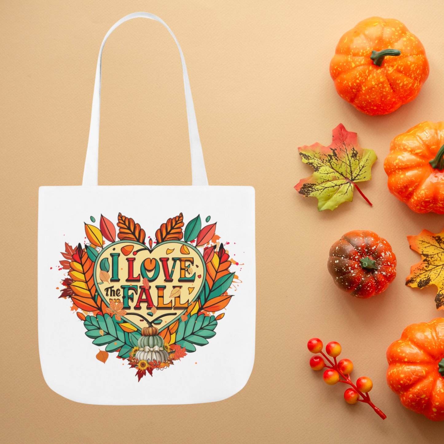 Love Fall Tote Bag - Pumpkin Style, Fall Shoulder Chic, Autumn Vibes, Theme Tote, Leaves Elegance, Gift for Her - Stylish Shopping Companion Accessories   