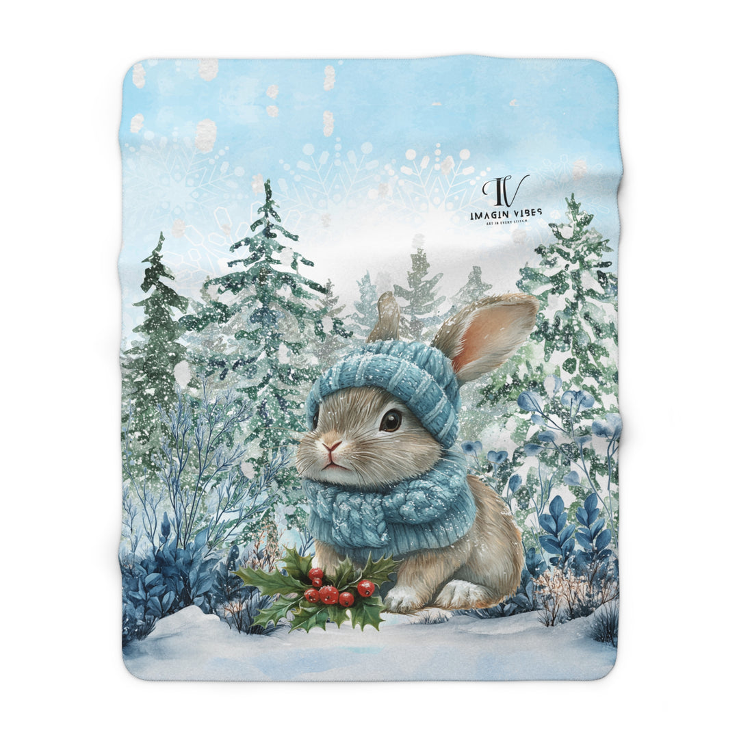 Sherpa Blanket Winter Bunny Watercolor Style