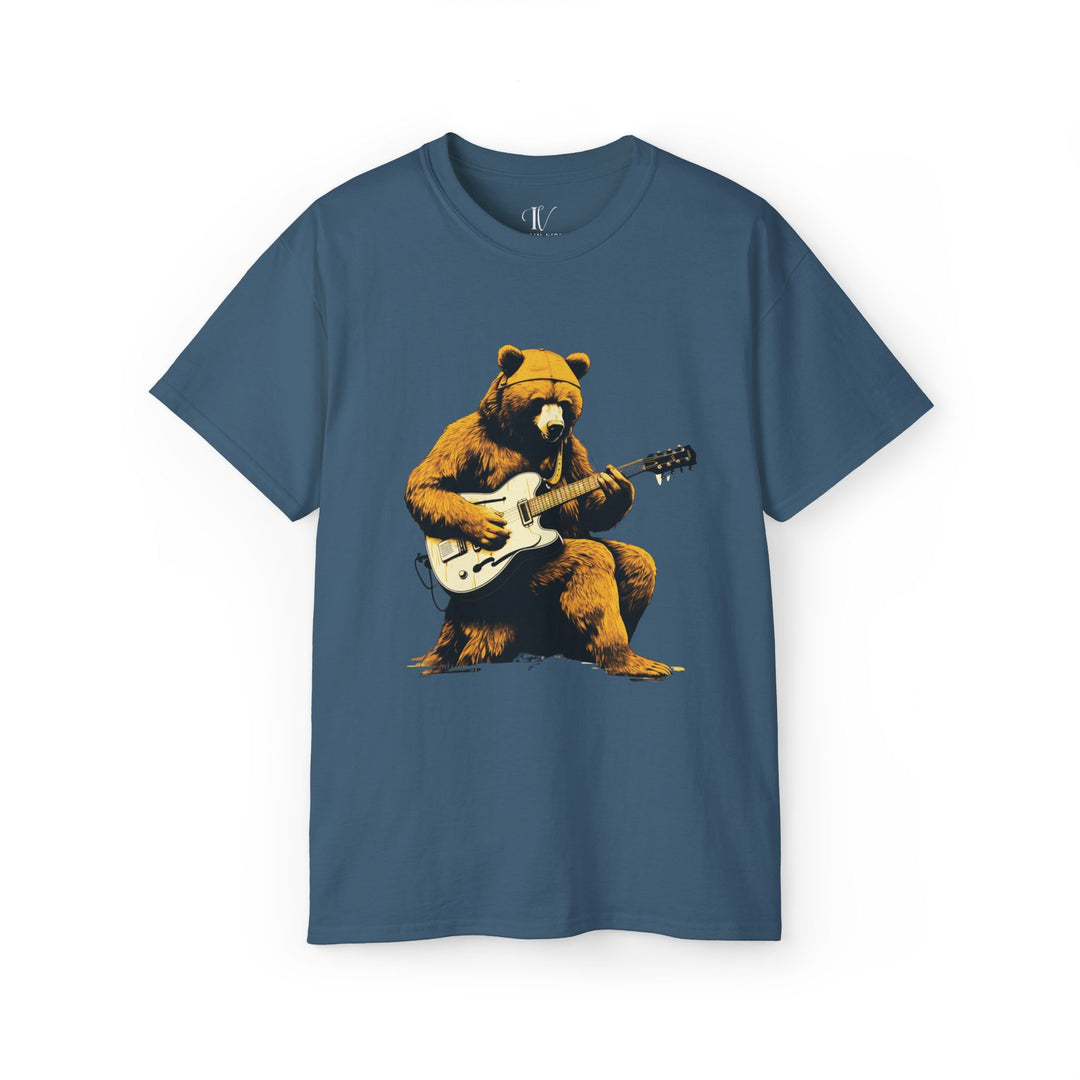 Bear Guitar Tee T-Shirt Printify Indigo Blue S