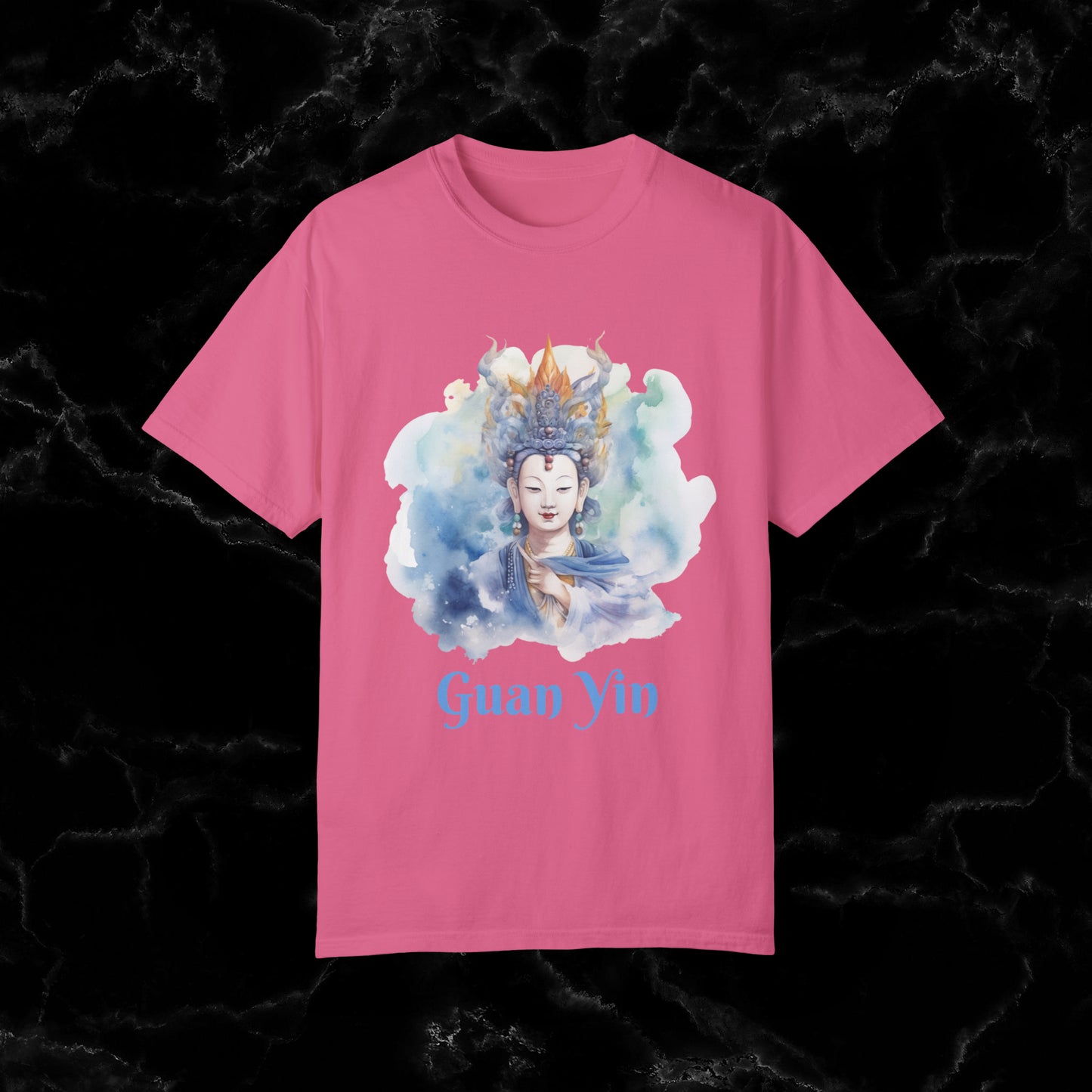 Quan Yin Spiritual Tee - Goddess of Compassion, Unisex Garment-Dyed T-shirt, Goddess of Mercy T-Shirt Heliconia S 