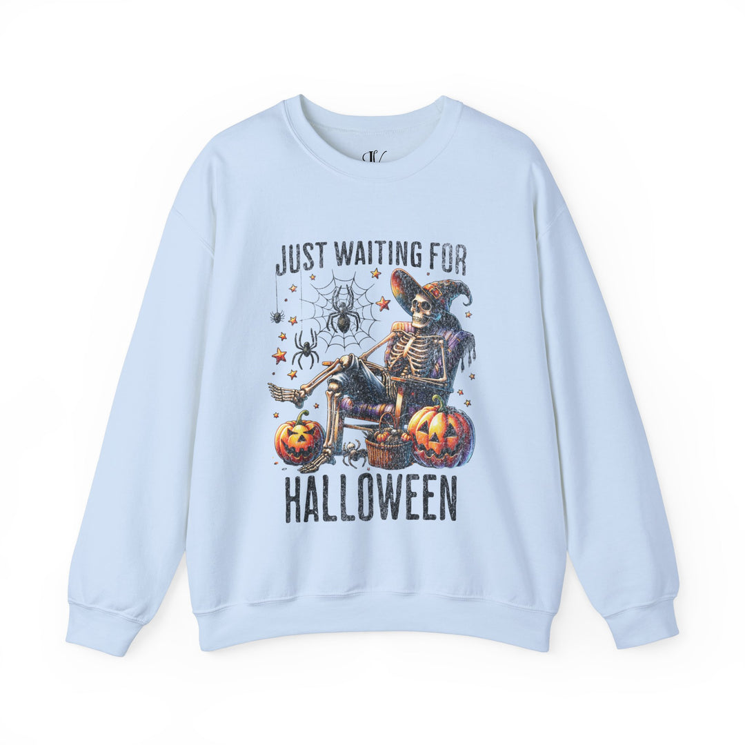 Halloween Crewneck Sweatshirt with Relaxing Skeleton