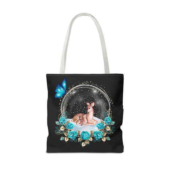 Deer Snow Globe Tote Bag - Winter Whimsical Elegance Bags Printify 18" × 18'' White