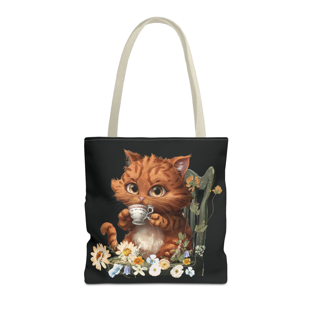 Purrfect Tea Party: Floral Cat Tote Bag Bags Printify 16" × 16'' Beige