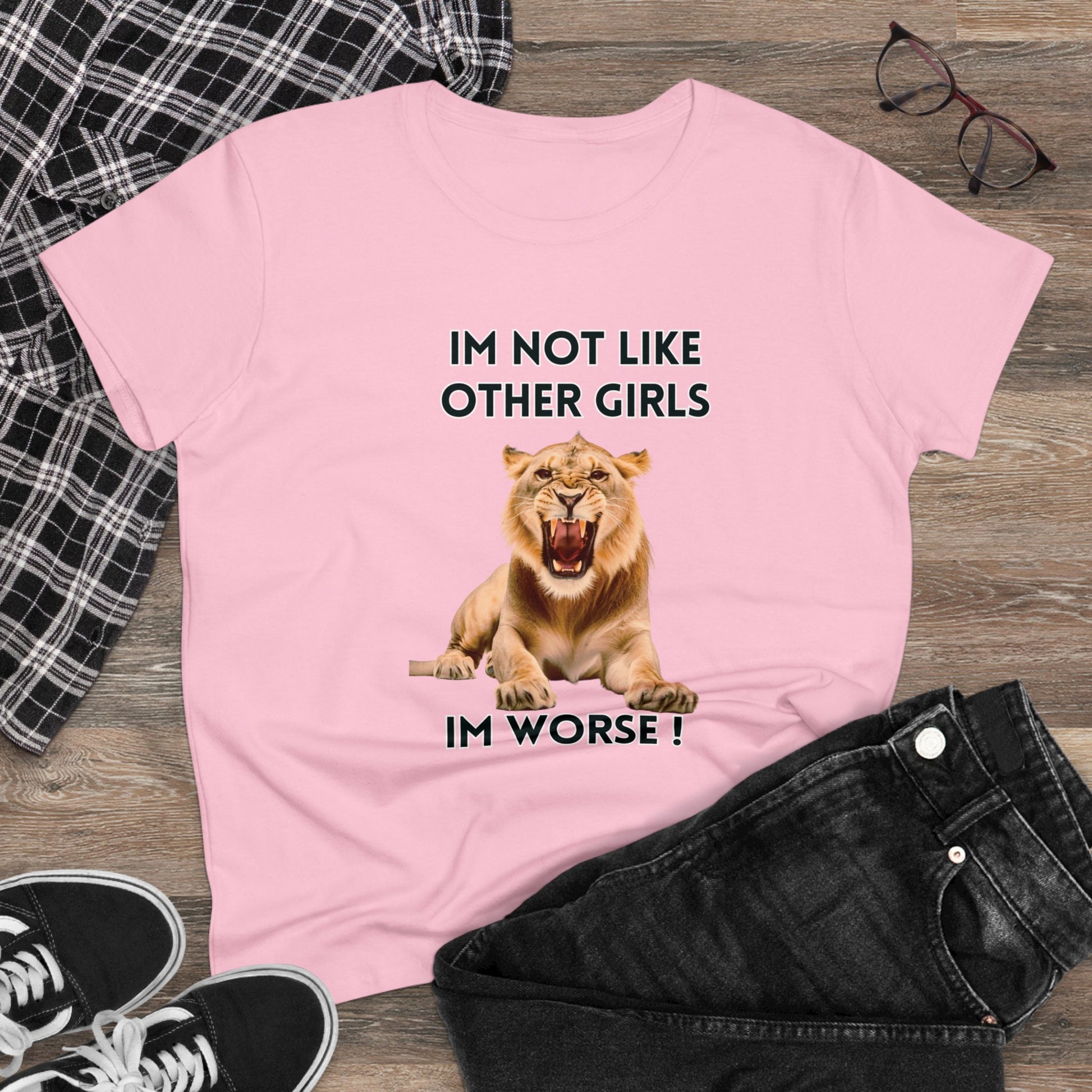 Angry Lion Funny T-Shirt - I'm Not Like Other Girls T-Shirt Light Pink S 