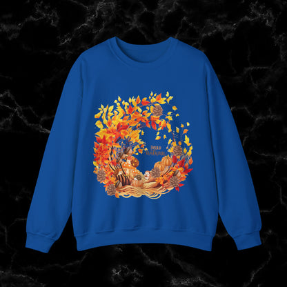 Hello Autumn Sweatshirt | Fall Design - Fall Seasonal Sweatshirt - Autumn Design Sweatshirt S Royal 