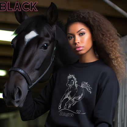 Personalized Horse Sweatshirt - Gift for Horse Owner, Perfect for Christmas, Birthdays, and Equestrian Enthusiasts - Wrap Up Warmth and Personal Connection with this Thoughtful Horse Lover's Gift Sweatshirt   
