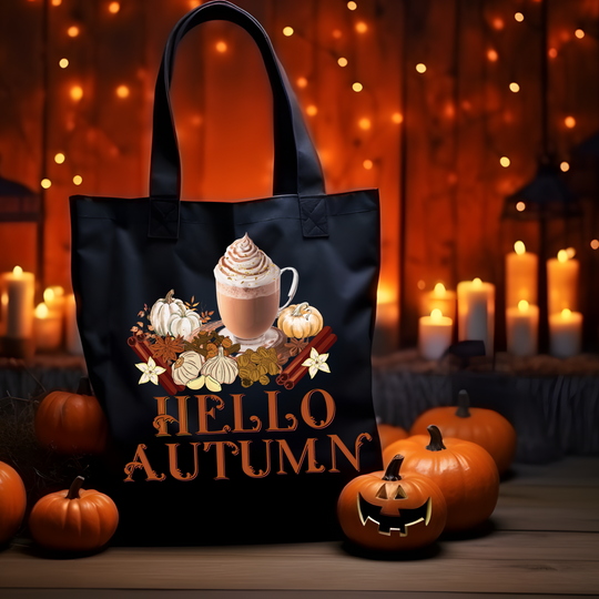 Imagin Vibes: Pumpkin Spice Latte Tote (Durable, Fall Fashion) - "Hello Autumn" Bags   