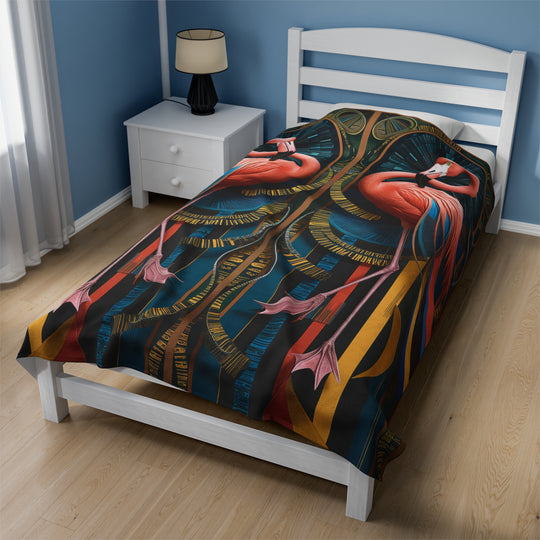 Velveteen Plush Blanket - Flamingo Art Deco Luxury All Over Prints Printify 60" × 80"