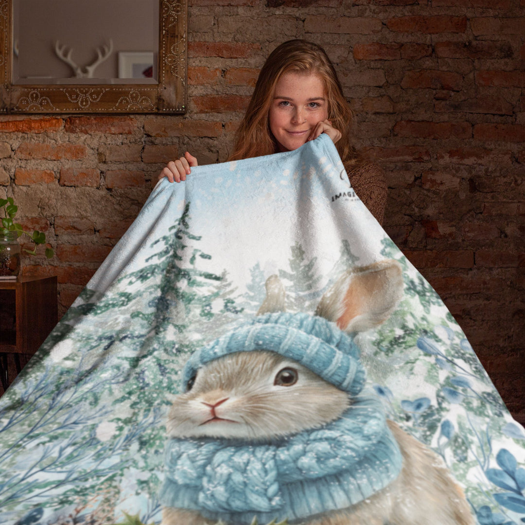 Sherpa Blanket Winter Bunny Watercolor Style
