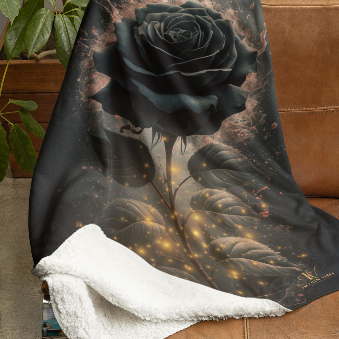 Sherpa Fleece Blanket - Dark Moody Black Rose
