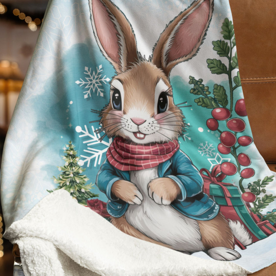 Sherpa Fleece Blanket Winter Bunny Christmas
