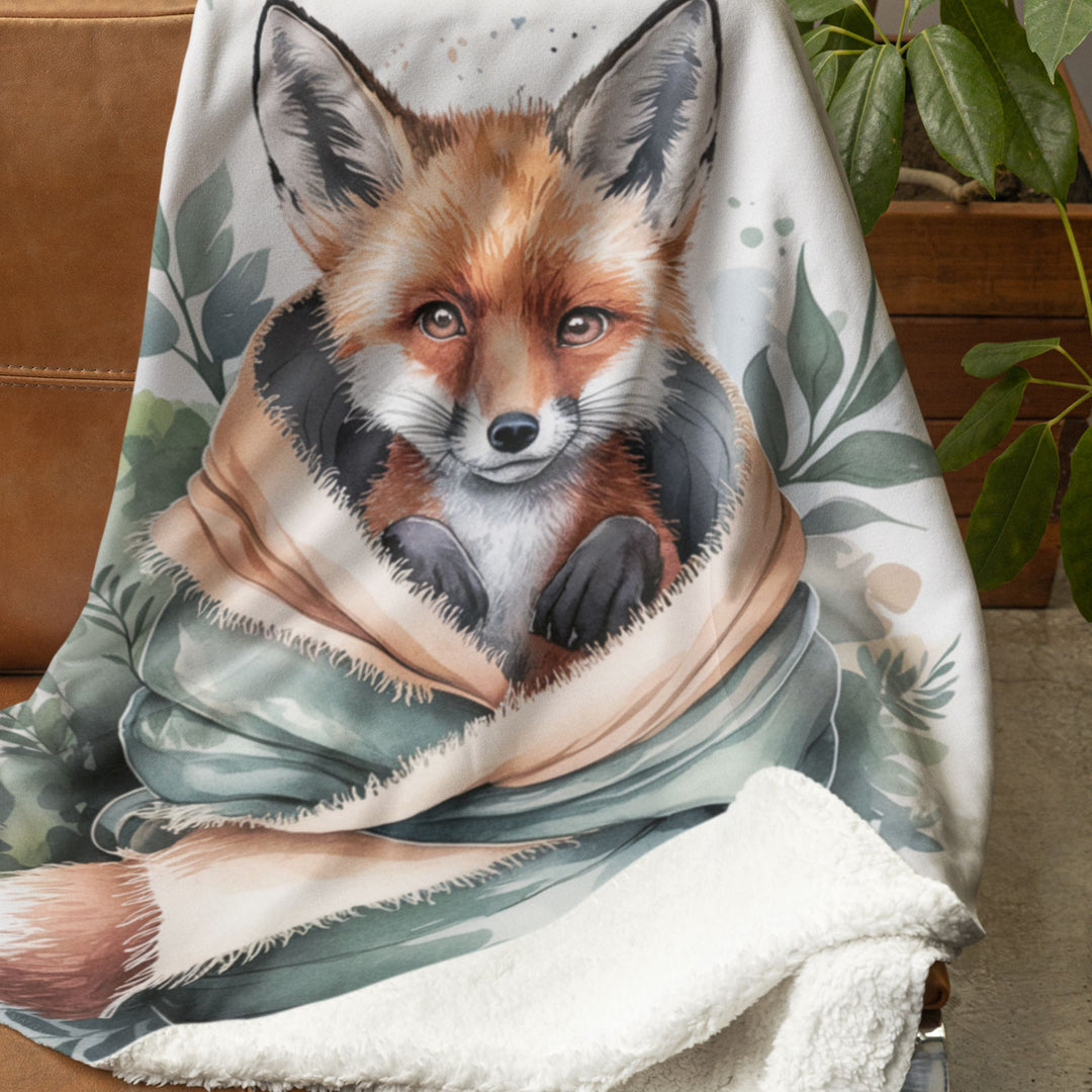 Sherpa Fleece Blanket - Cozy Fox Watercolor
