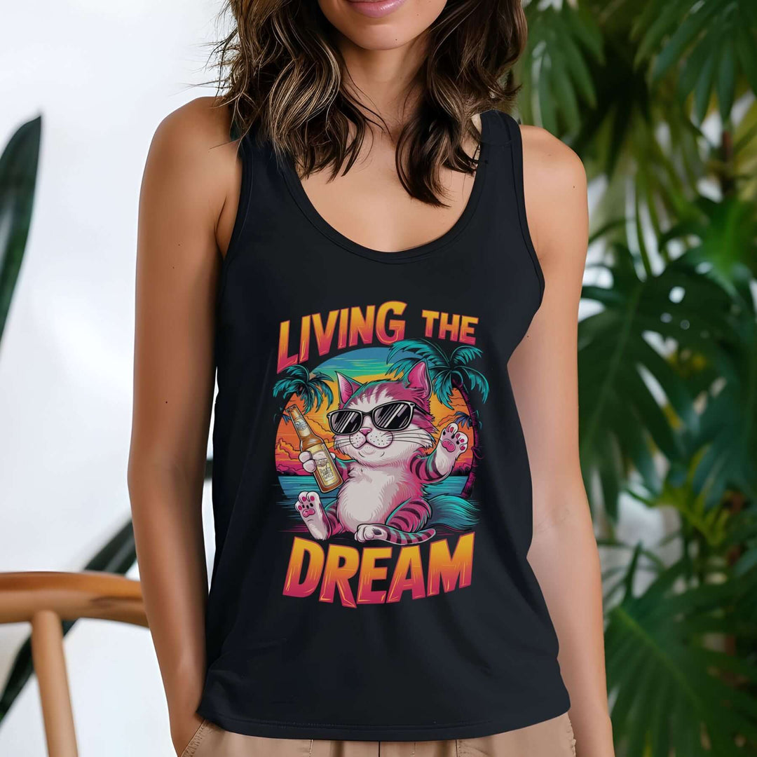 Racerback Tank Living the Dream Cat Retro
