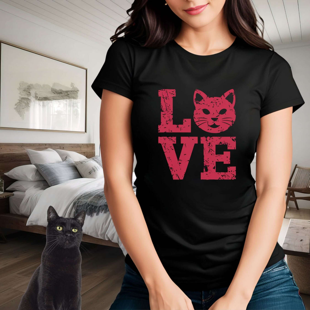 Cat Love Short Sleeve Tee - Vintage Typography
