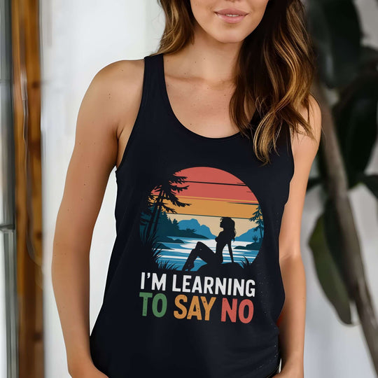 Racerback Tank Top Retro 'I'm Learning to Say No' Tank Top Printify S Solid Black