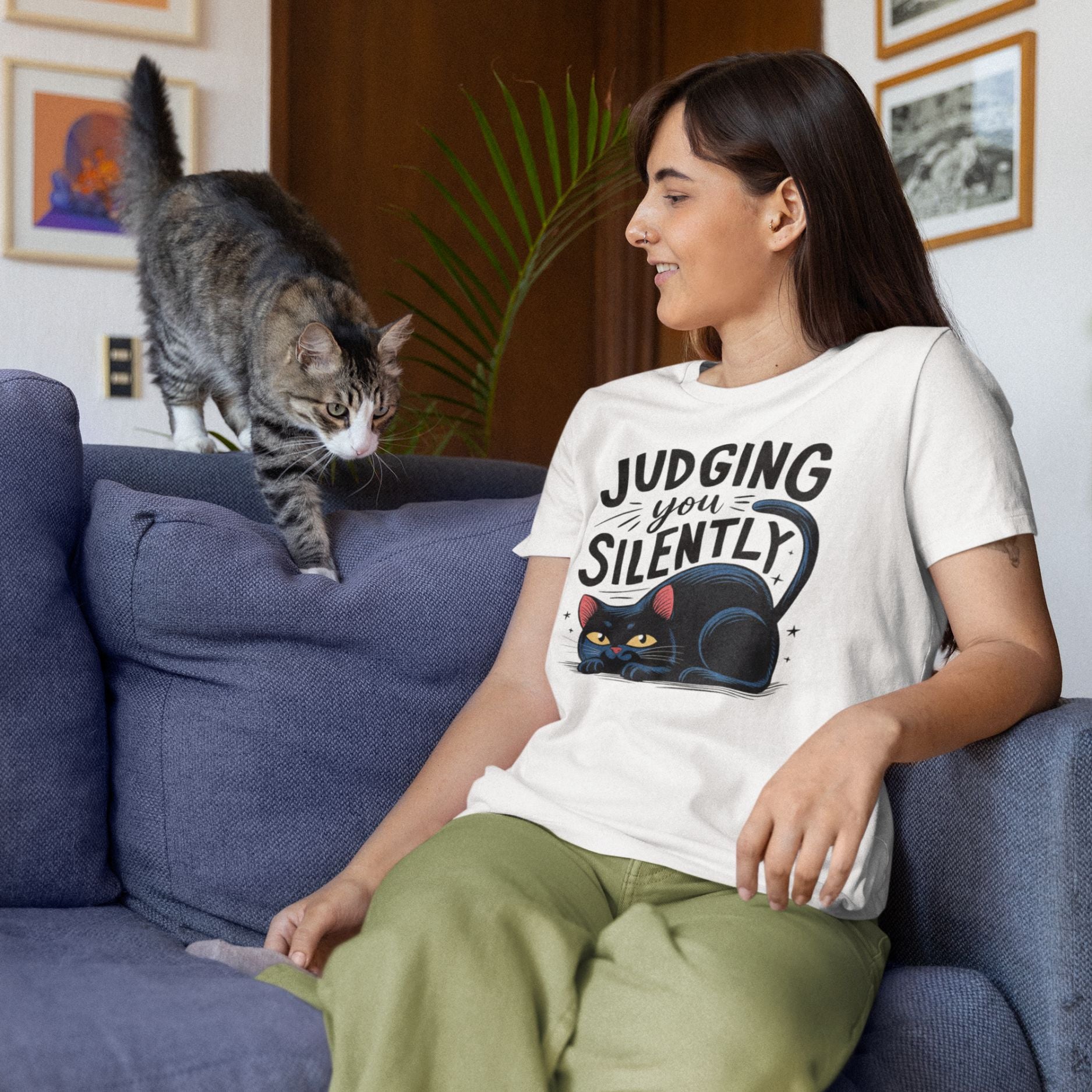 Funny Cat Judging You Tee T-Shirt Printify White M