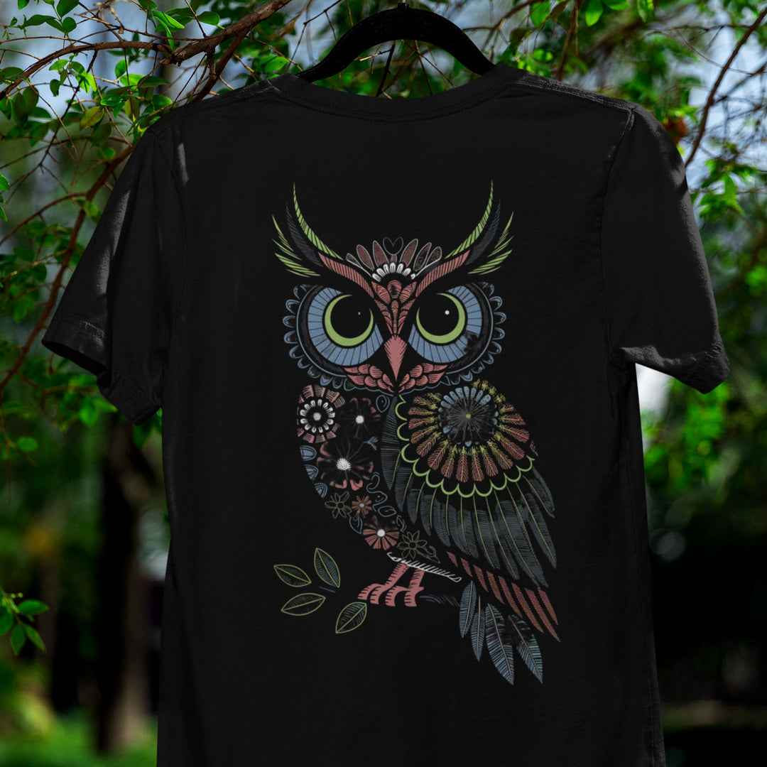 Owl Tee with Intricate Floral Patterns T-Shirt Printify