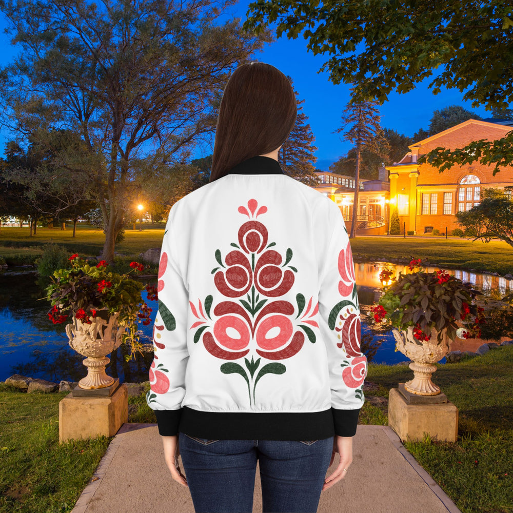 Folk Art Bomber Jacket with Floral Patterns All Over Prints Printify