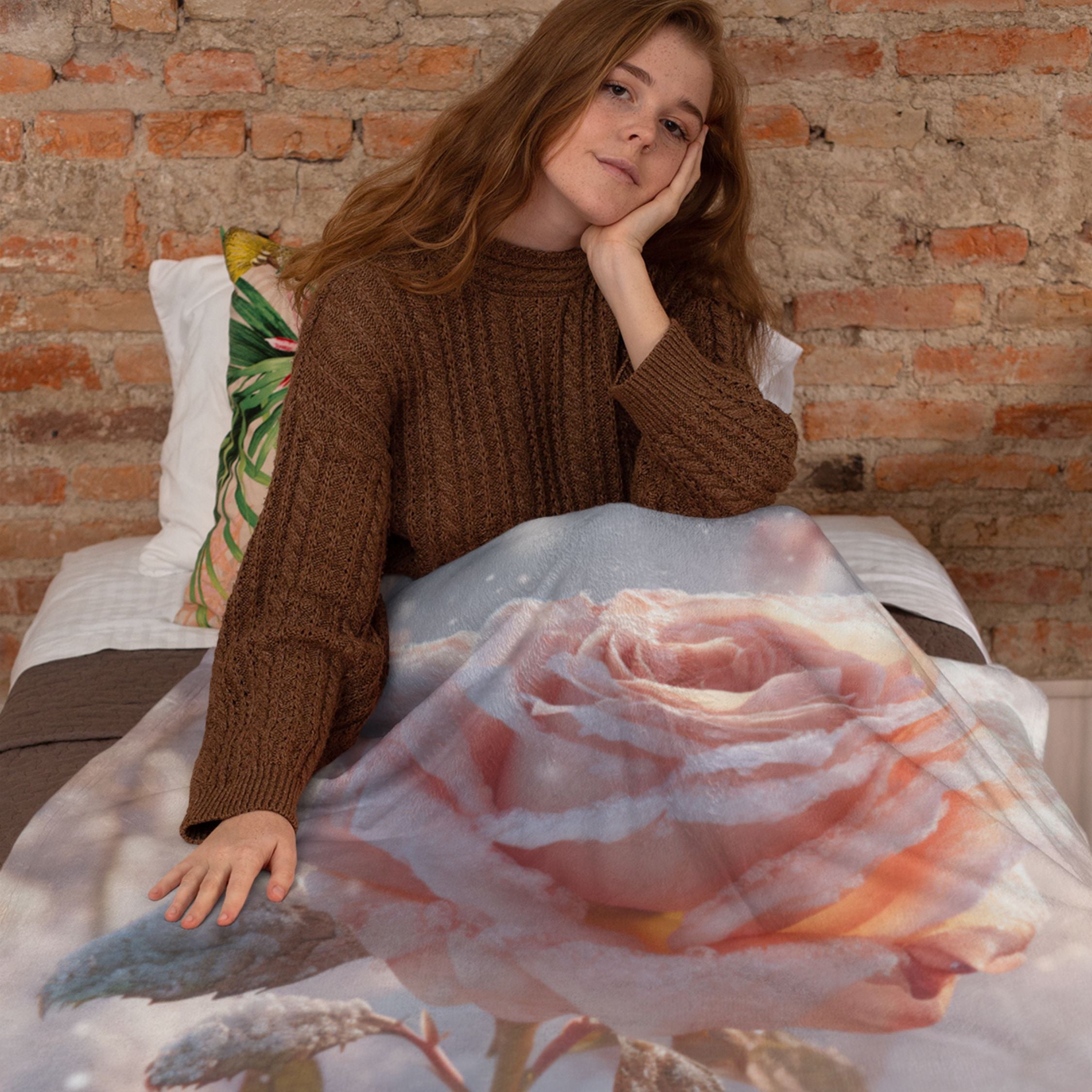 Sherpa Fleece Blanket - Snowy Rose Home Decor Printify 50" × 60"