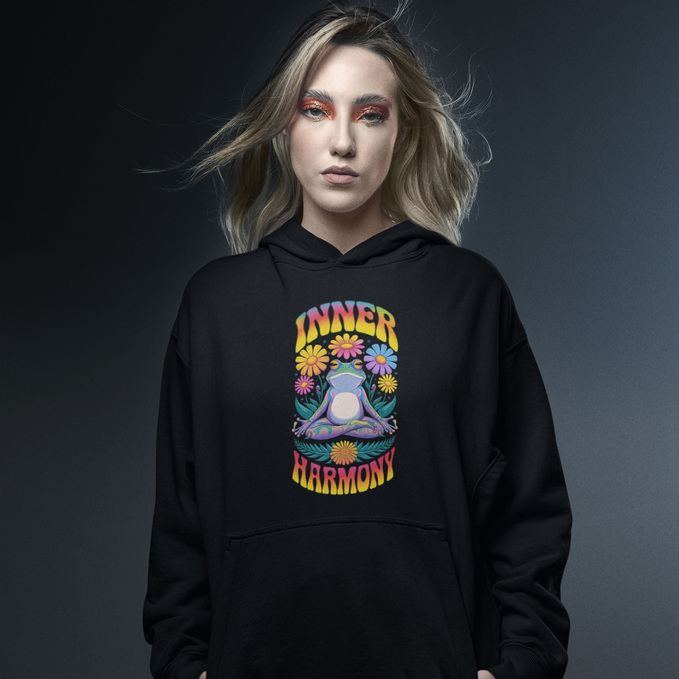 Hoodie Inner Harmony Frog Psychedelic Hoodie Printify