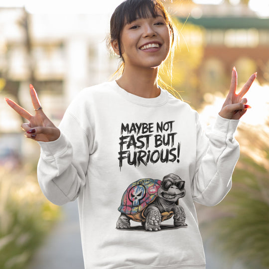 Crewneck Sweatshirt - Maybe Not Fast But Furious Turtle Sweatshirt Printify