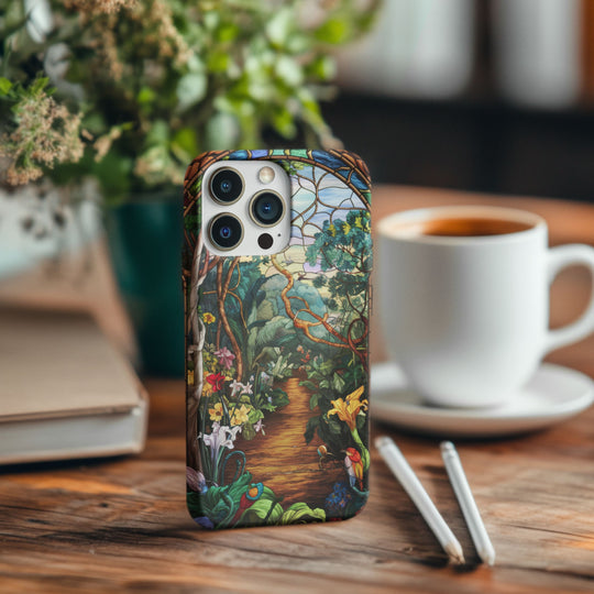 Phone Case - Stained Glass Garden Scene Phone Case Printify