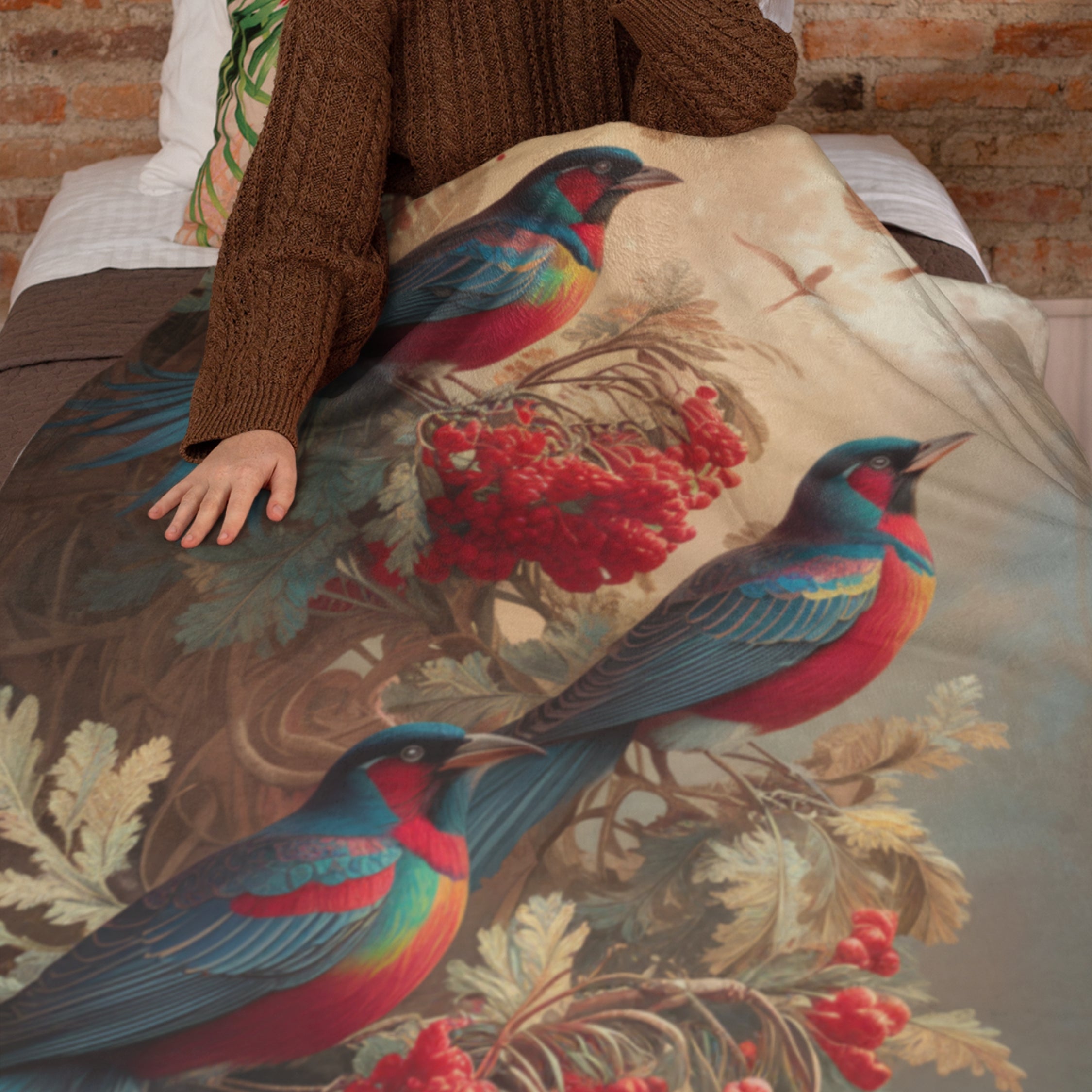 Vintage Bird Sherpa Blanket Home Decor Printify 60" × 80"