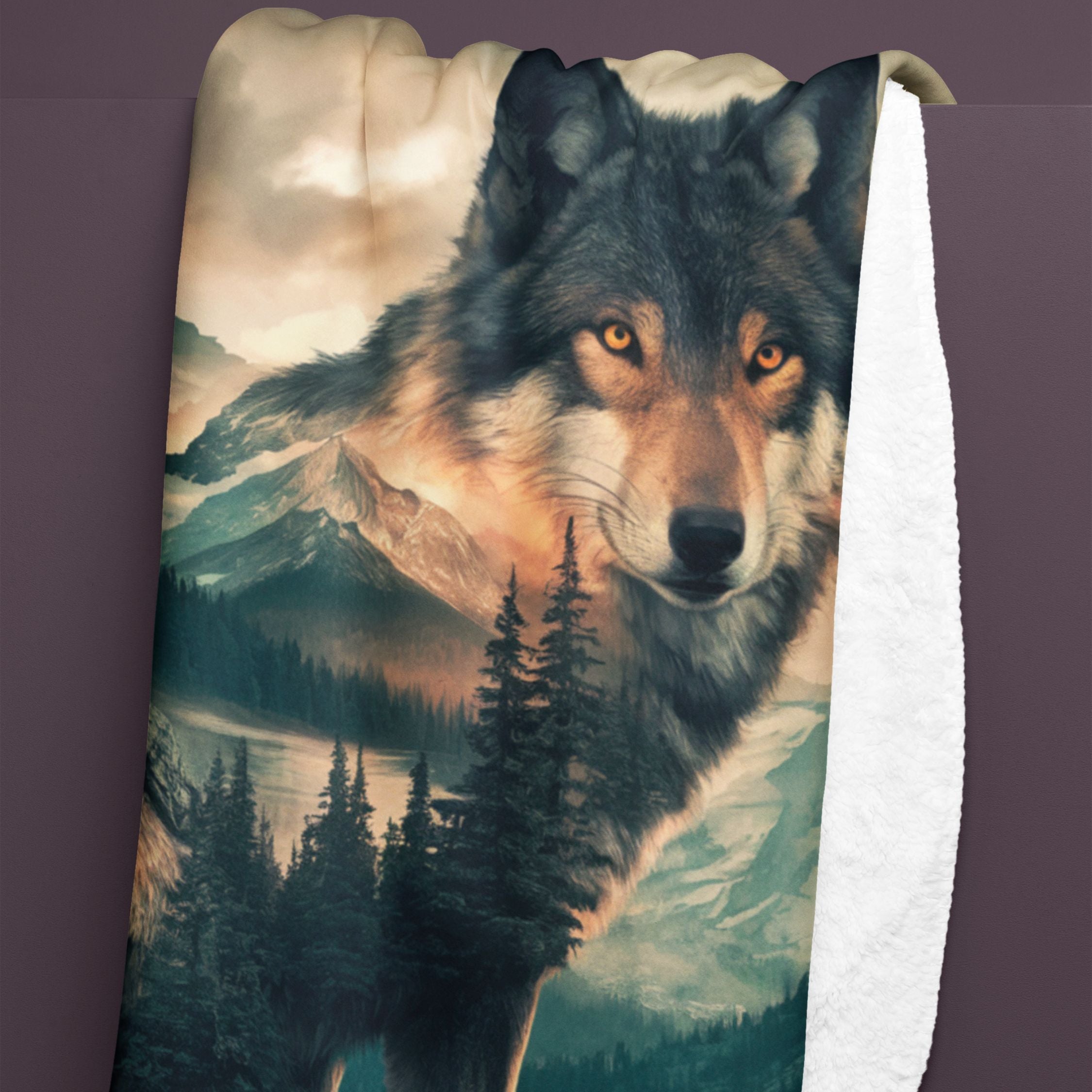 Sherpa Fleece Blanket - Mystical Wolf Mountain Landscape Home Decor Printify