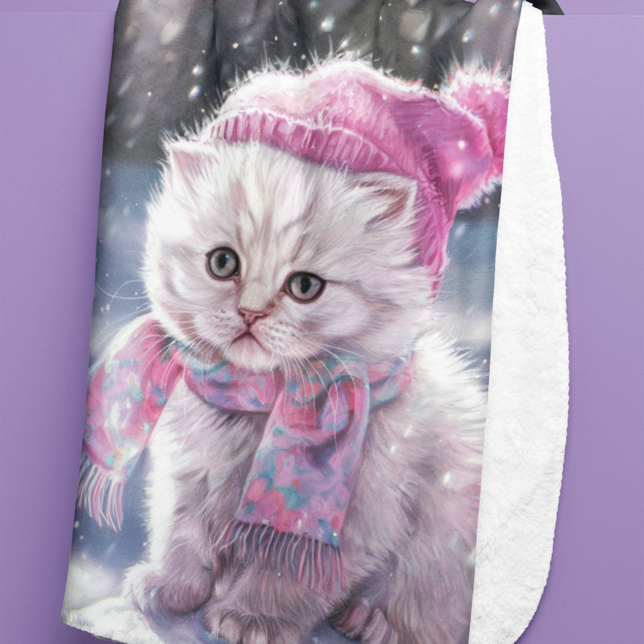 Sherpa Fleece Blanket - Cozy Kitten Winter Theme Home Decor Printify