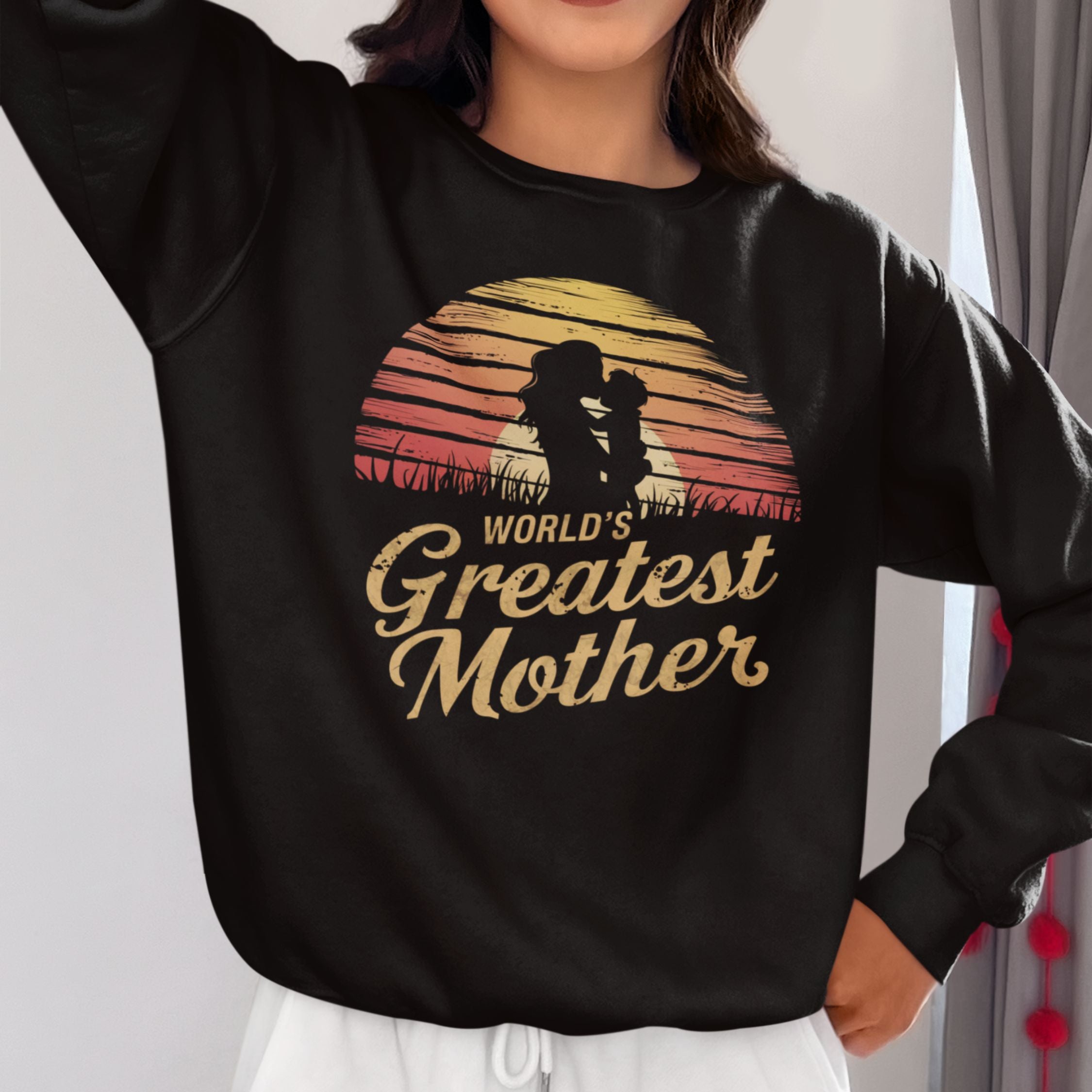 Mother & Child Sunset Silhouette Sweatshirt - World's Greatest Mother Sweatshirt Printify