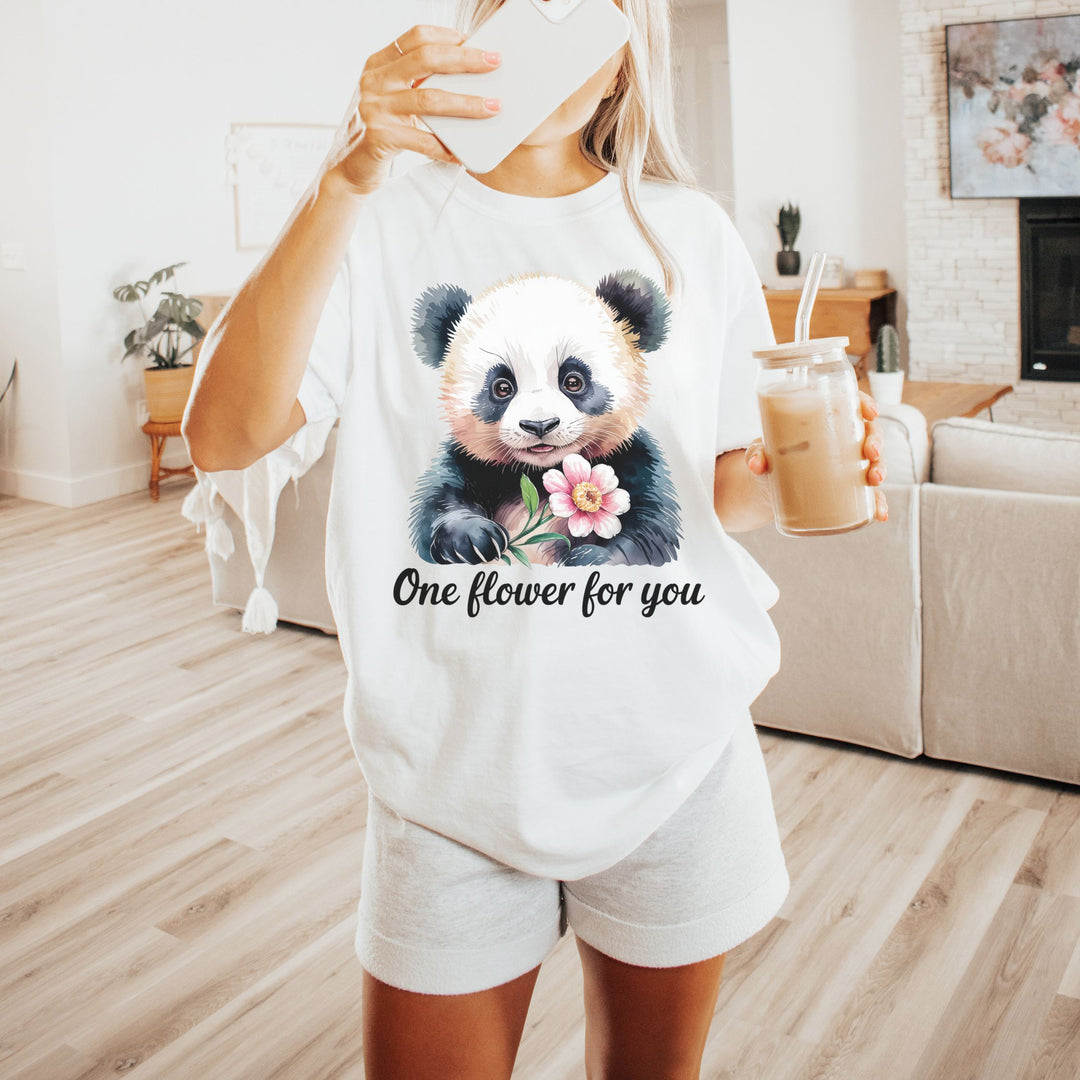 Panda Flower T-shirt T-Shirt Printify