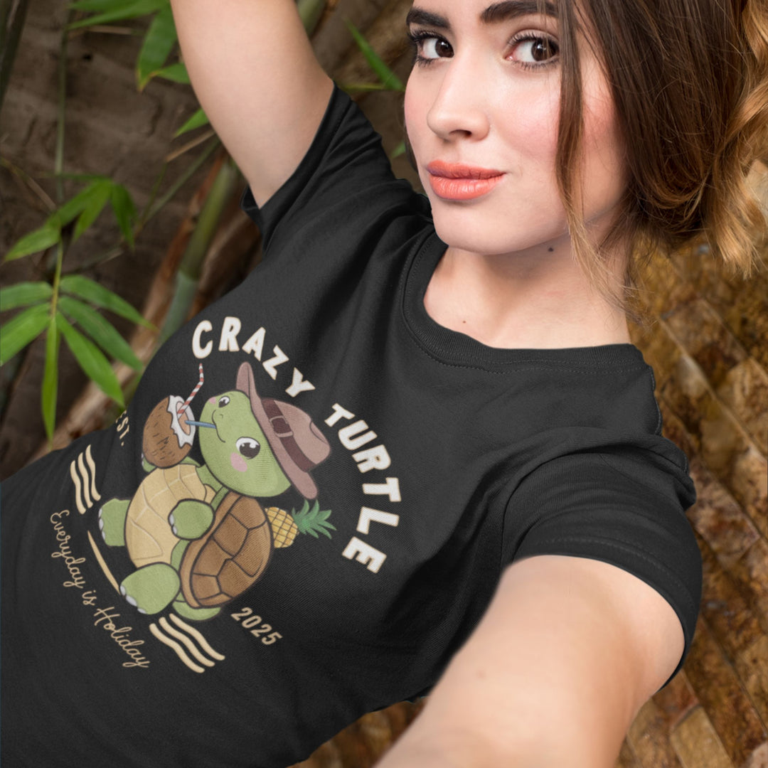 T-shirt - Crazy Turtle with Coconut Drink T-Shirt Printify