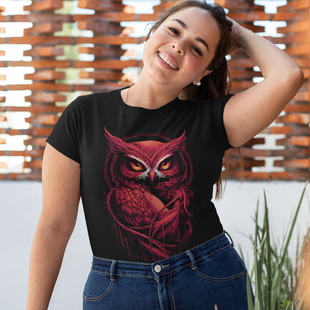 Red Owl Artistic T-shirt T-Shirt Printify