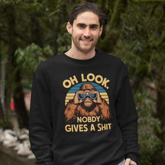 Bigfoot Humor Crewneck Sweatshirt - Oh Look Nobody Gives A Shit Sweatshirt Printify