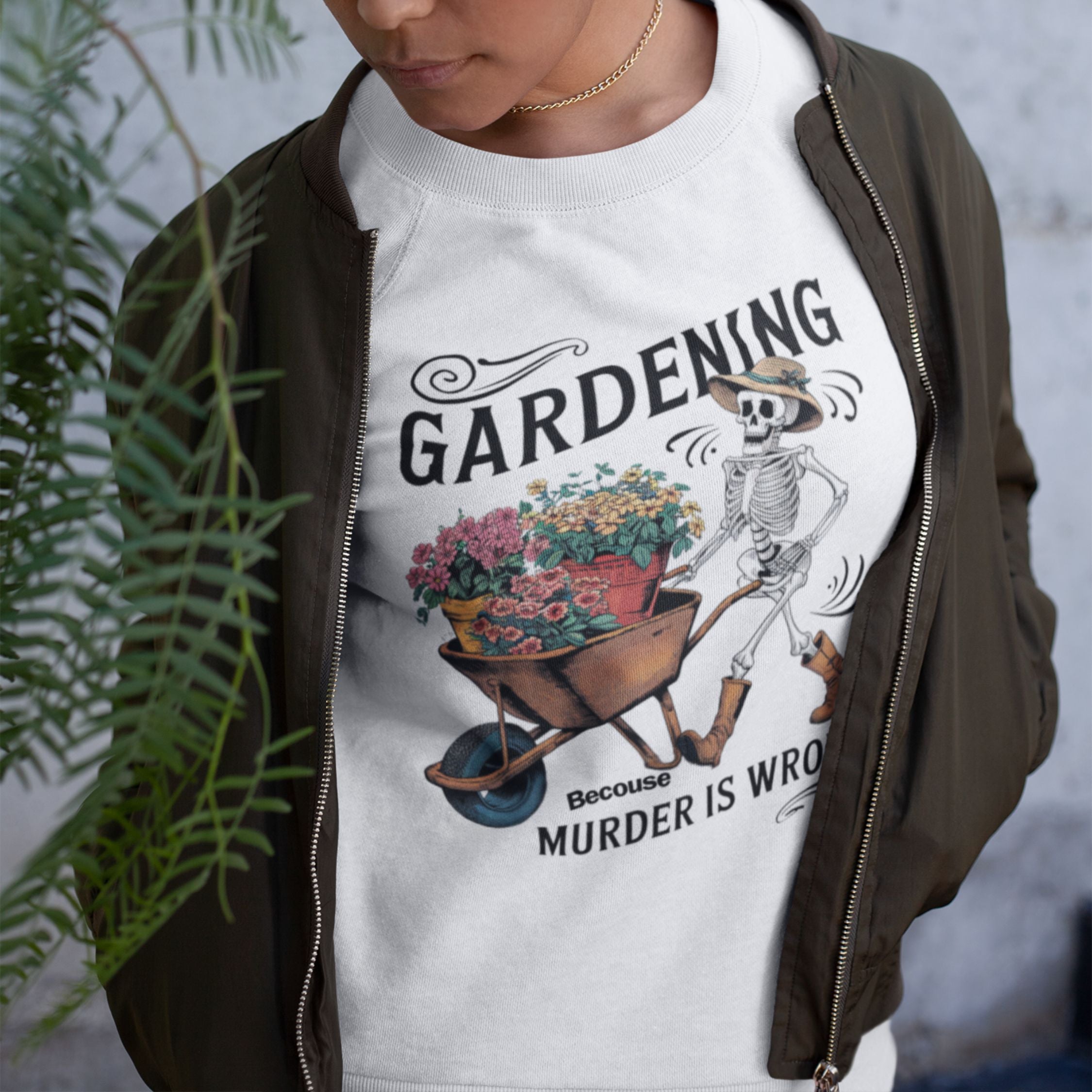 Skeleton Gardening Sweatshirt - Vintage Retro Sweatshirt Printify