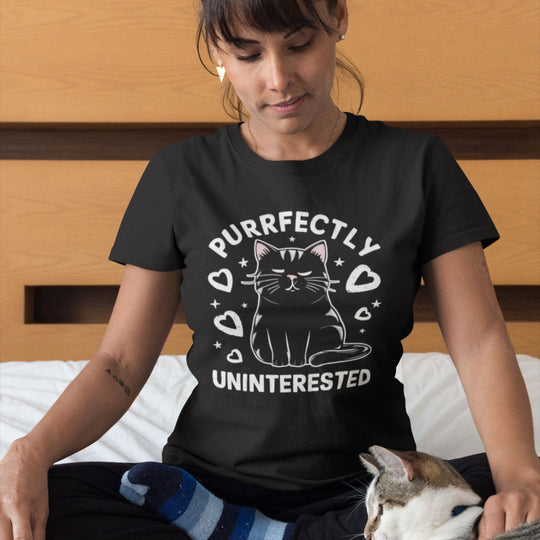 Cat Cartoon Unisex T-shirt - Purrfectly Uninterested T-Shirt Printify