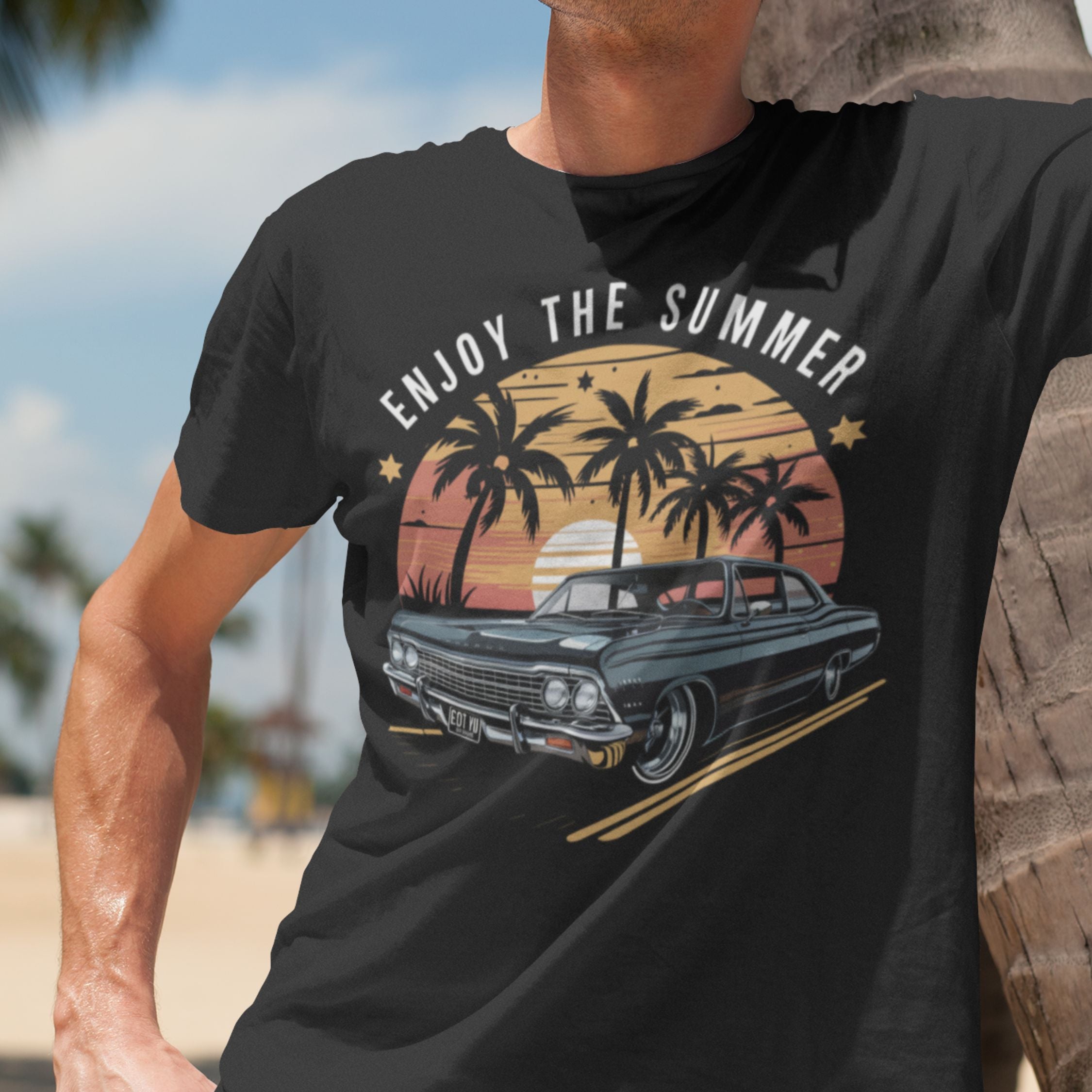 Summer Sunset Car T-Shirt T-Shirt Printify