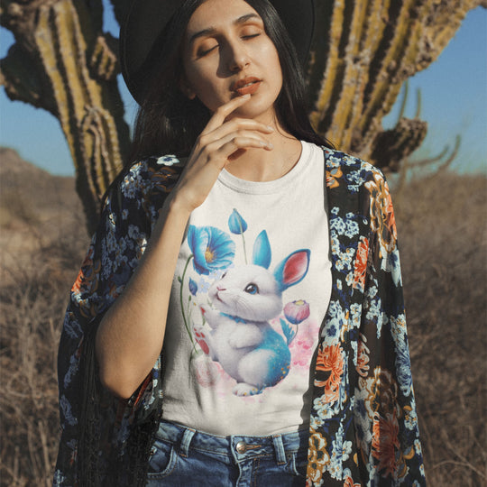 Rabbit Floral T-shirt T-Shirt Printify