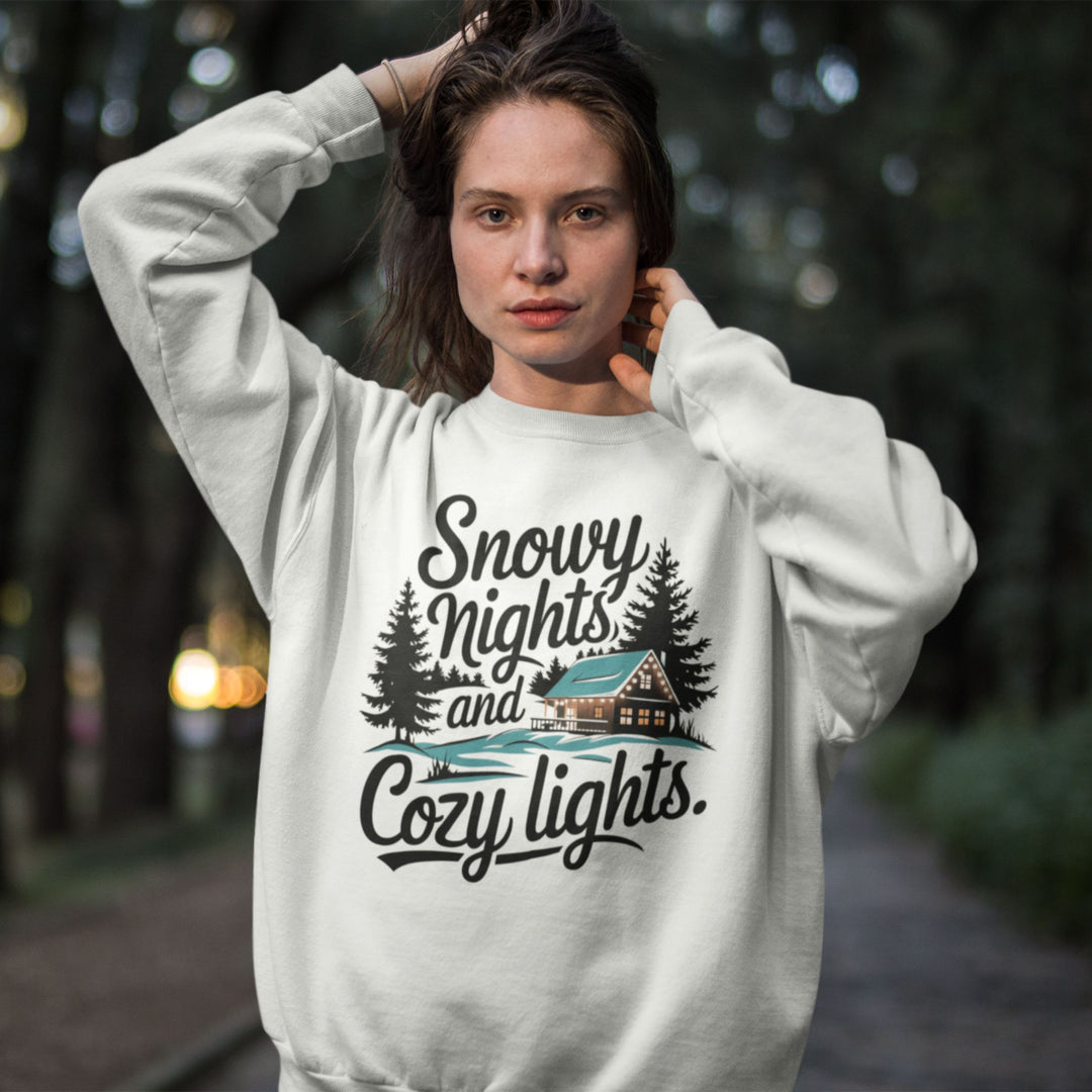 Snowy Nights and Cozy Lights Garment-Dyed Sweatshirt Sweatshirt Printify