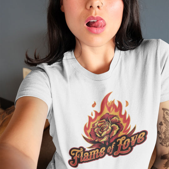 Flame of Love Unisex T-shirt with Rose T-Shirt Printify White M