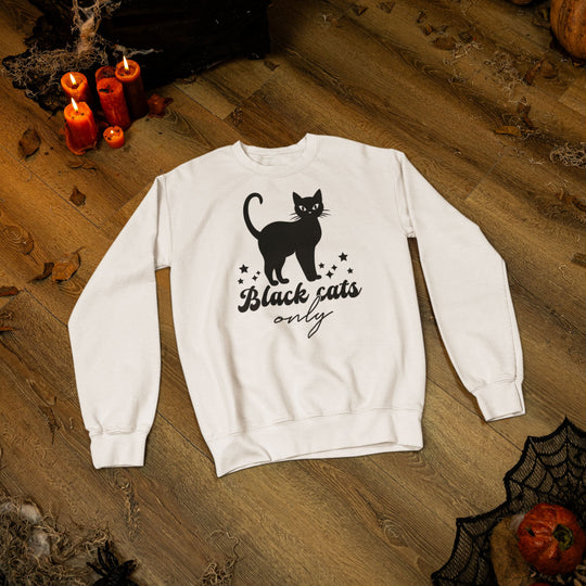 Black Cat Halloween Sweatshirt - 'Black Cats Only' Sweatshirt Printify White XL