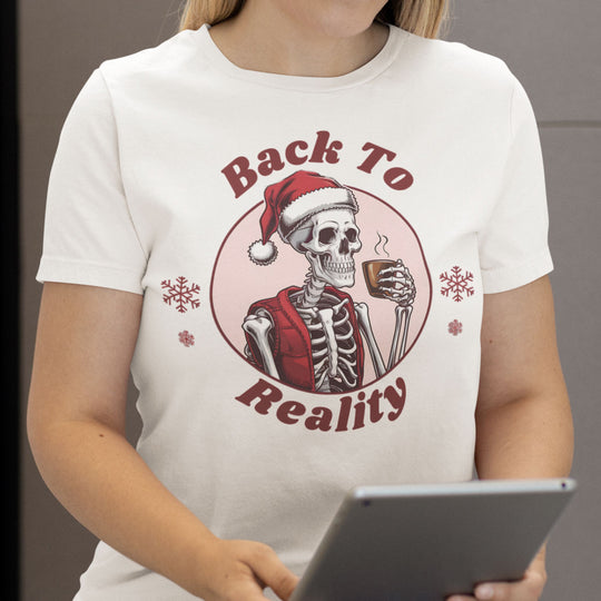 Back To Reality Skeleton Santa Coffee T-shirt T-Shirt Printify White M