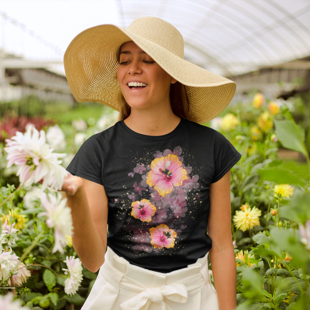 Hibiscus Flower And Bees T-shirt T-Shirt Printify