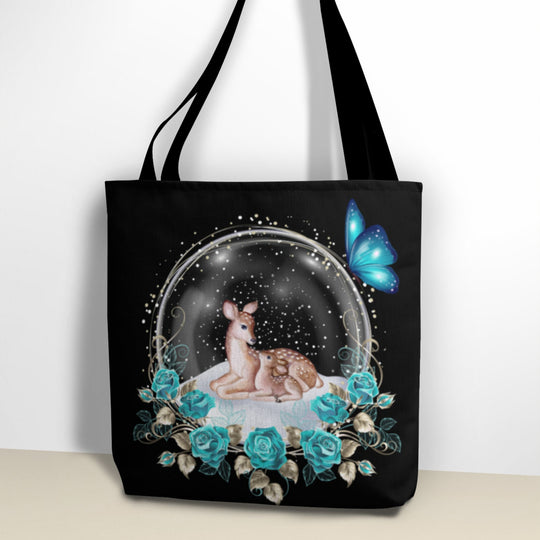 Deer Snow Globe Tote Bag - Winter Whimsical Elegance Bags Printify