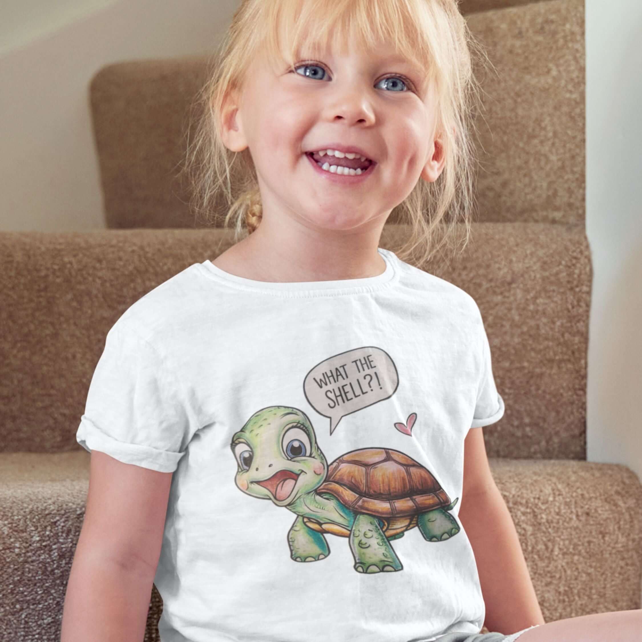 Toddler T-shirt Cute Cartoon Turtle WHAT THE SHELL Kids clothes Printify White 4T